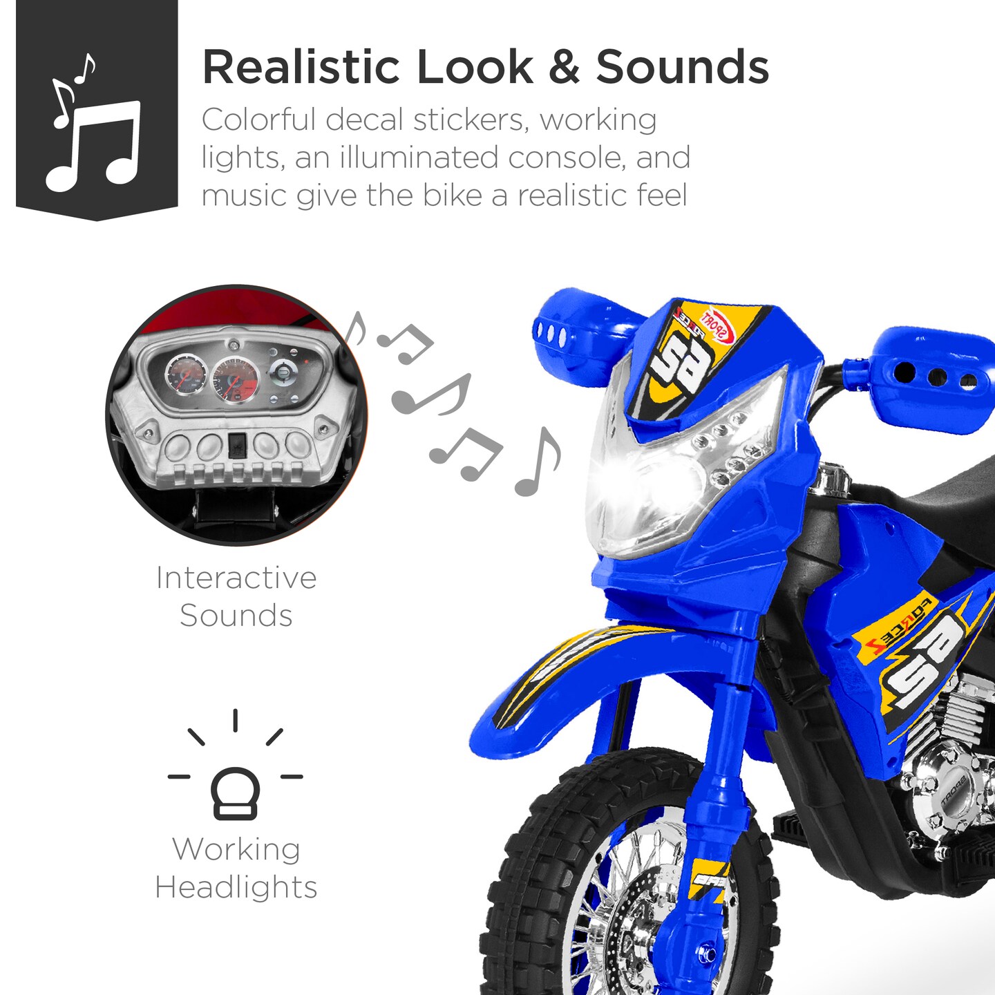 Best Choice Products 6V Kids Electric Battery Powered Ride On Motorcycle w/ Training Wheels, Lights, Music