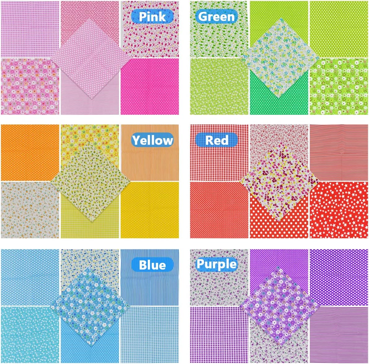 9.8X 9.8 42Pcs Cotton Print Fabric Bundle Squares Pre-Cut Multicolor