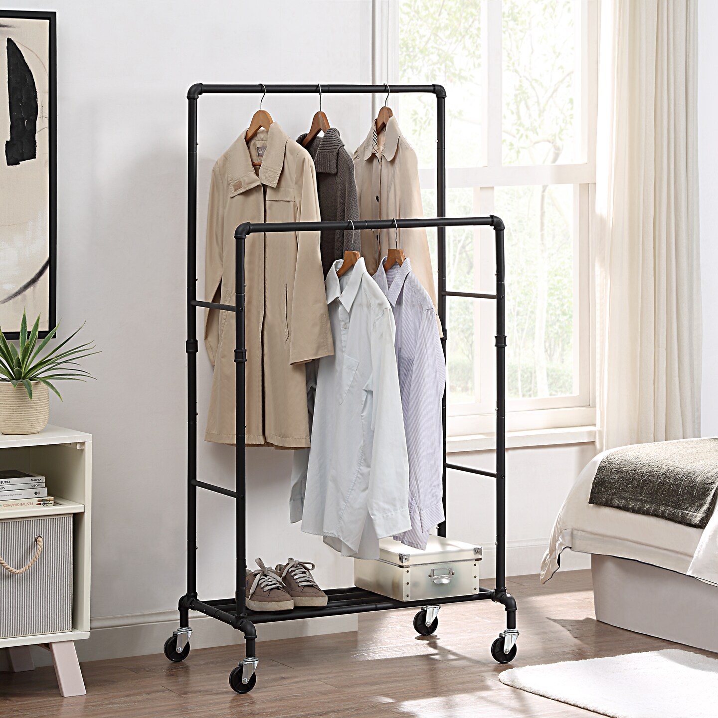 Industrial Loft Style Rolling Garment Rack - Rolling Clothes Organizer