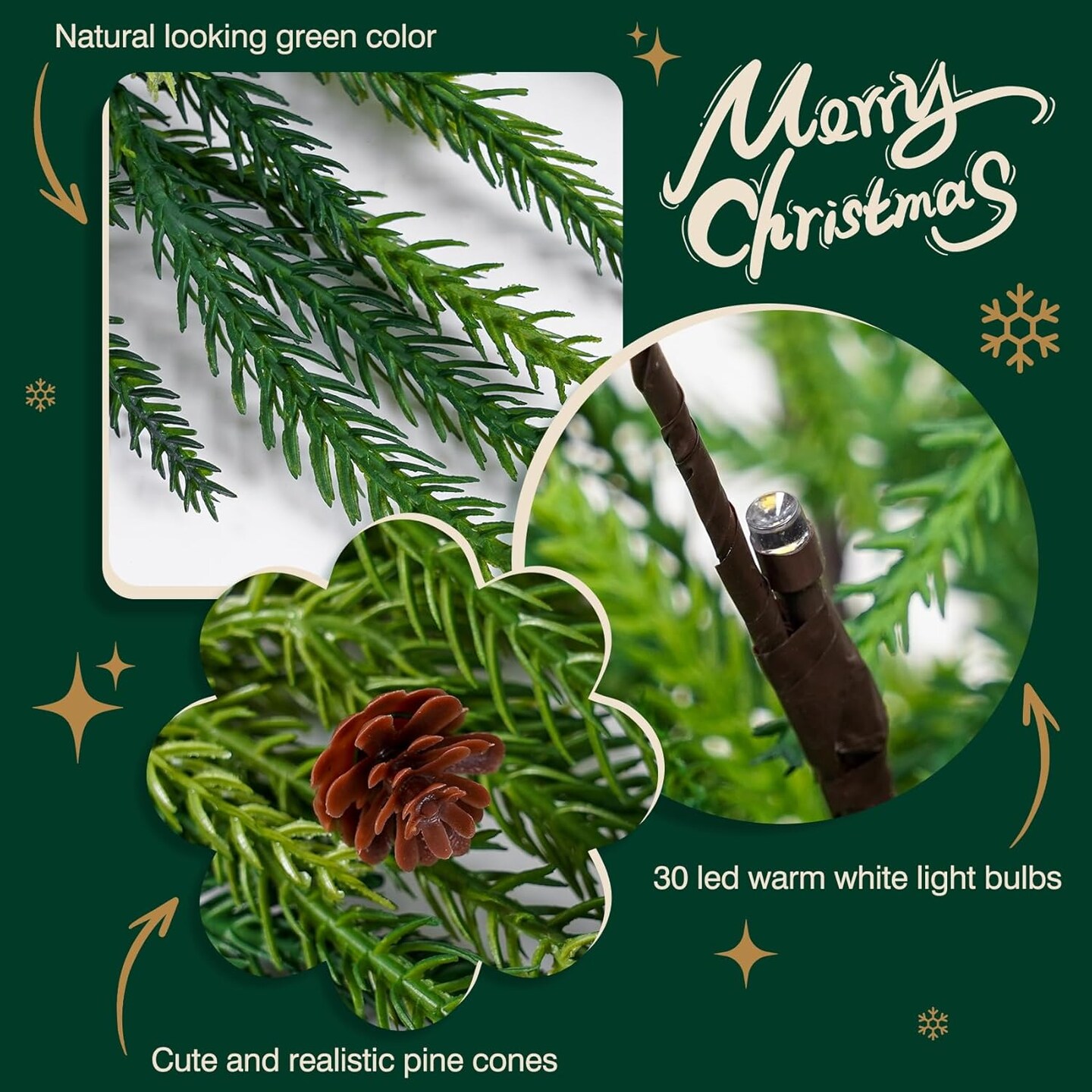 12 Pcs Christmas Garland Norfolk Pine Branches With Lights