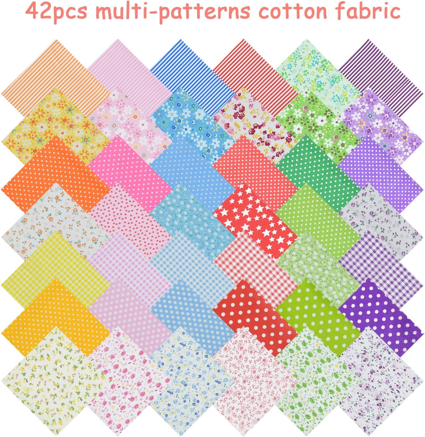 42Pcs 9.8&#x22;x 9.8&#x22; Fabric Square Quilting Cotton Pre-Cut Bundles
