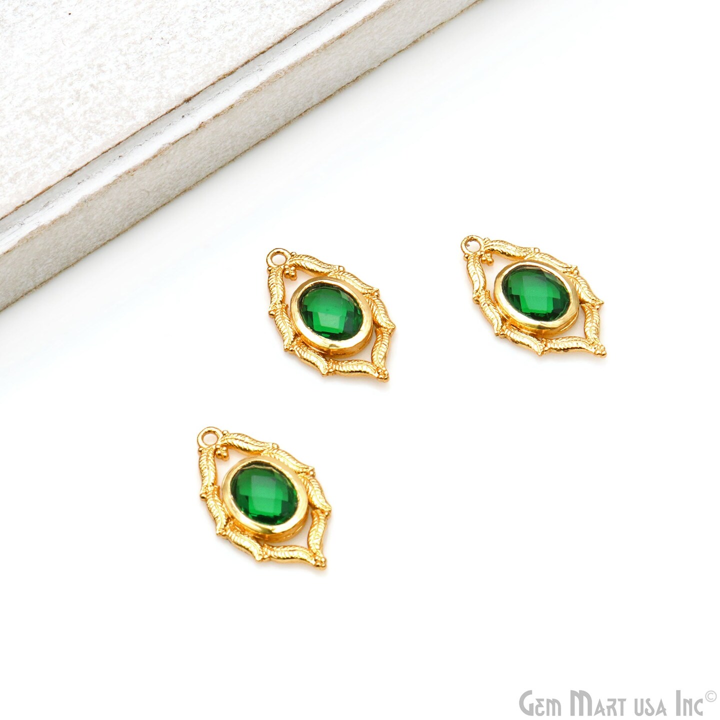 DIY Marquise Gemstone Charm, 21x12mm Gold Plated Jewelry Connector Pendant, GemMartUSA (50606)