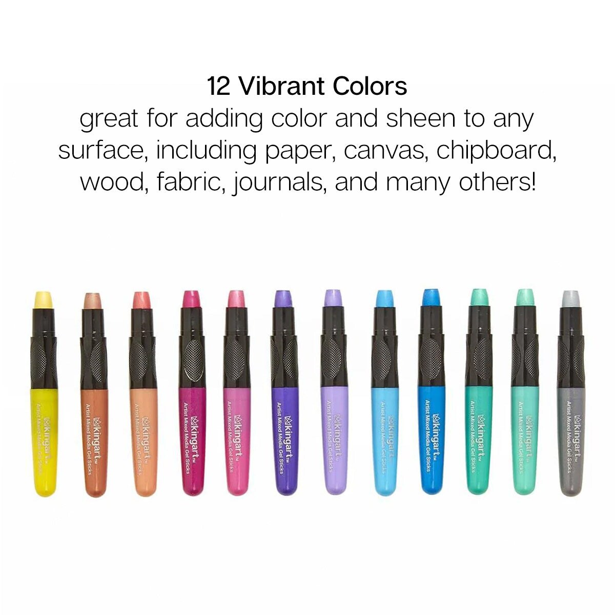 KINGART&#xAE; Gel Stick Mixed Media Crayons, 12 Metallic Colors