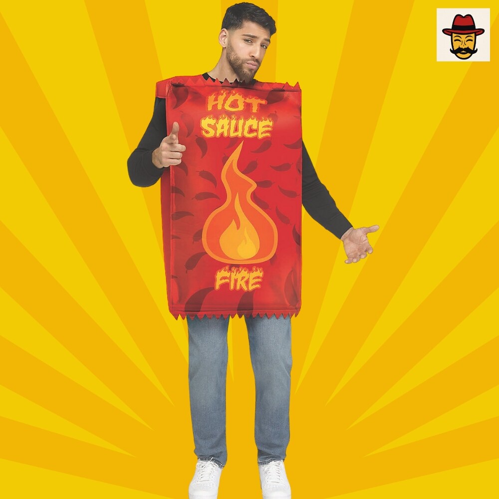 Adults Red Hot Sauce Packet Costume Funny Halloween Food Theme Tunic Outfit