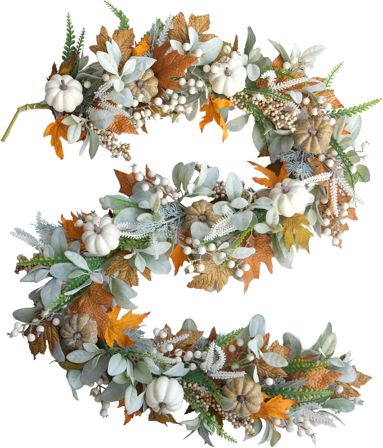 Thanksgiving Fall Wreath Eucalyptus Berries Pumpkins Lamb Ears Leaves Pumpkin Garland