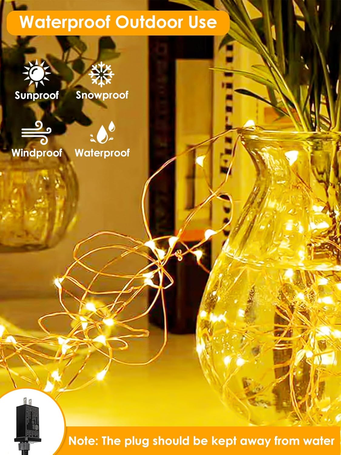 66ft 200 LED Fairy String Lights – Warm White, Plug-In, Waterproof, 8 Modes, Timer & Memory Function, Indoor & Outdoor Christmas Lights for Bedroom, Garden, Party, Wedding, Holiday Decor (Warm White)