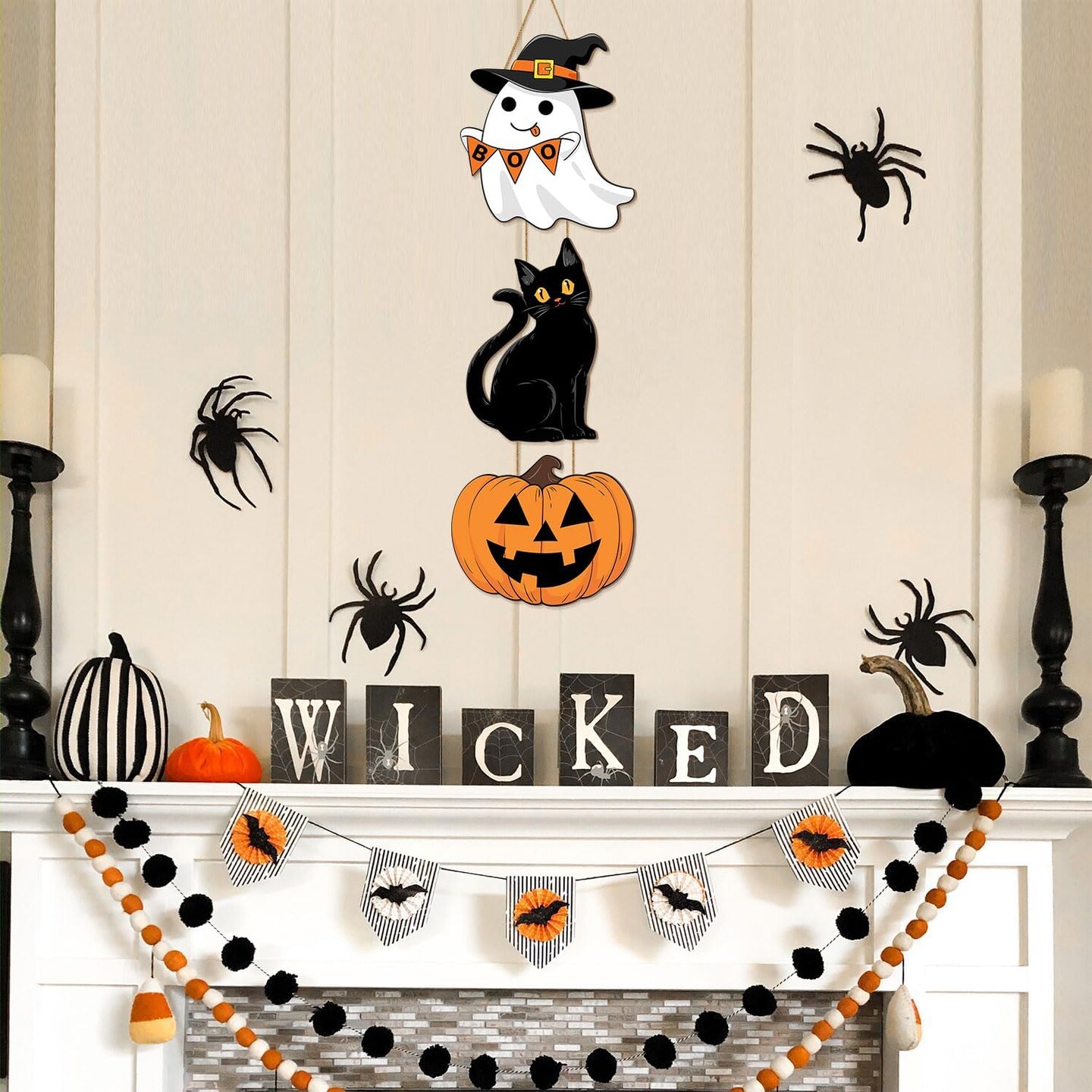 Halloween Ghost Black Cat Pumpkin Door Hanging Sign Decorations