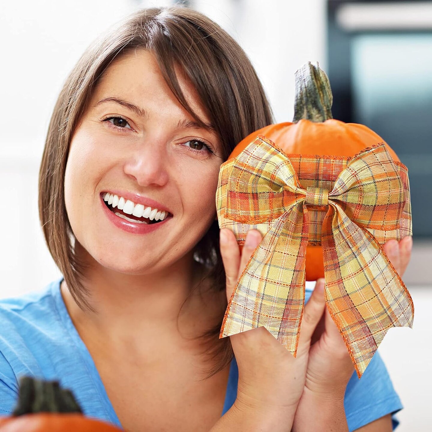 4 Rolls Fall Plaid Burlap Ribbon Thanksgiving Ribbon