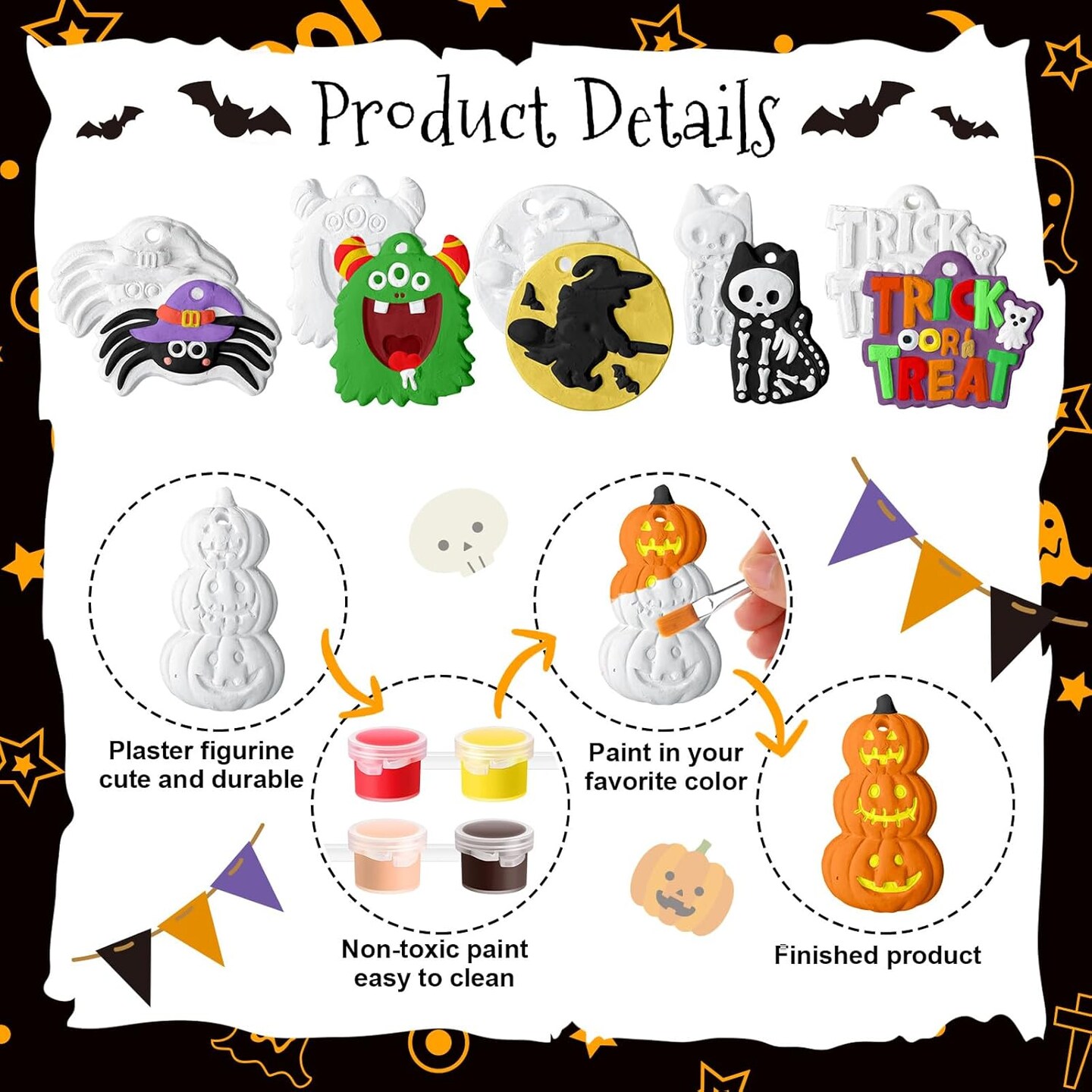 24 Sets Halloween DIY Painting Kits Paint Your Own Ceramics DIY Unpainted Plaster Statues Ready to Paint