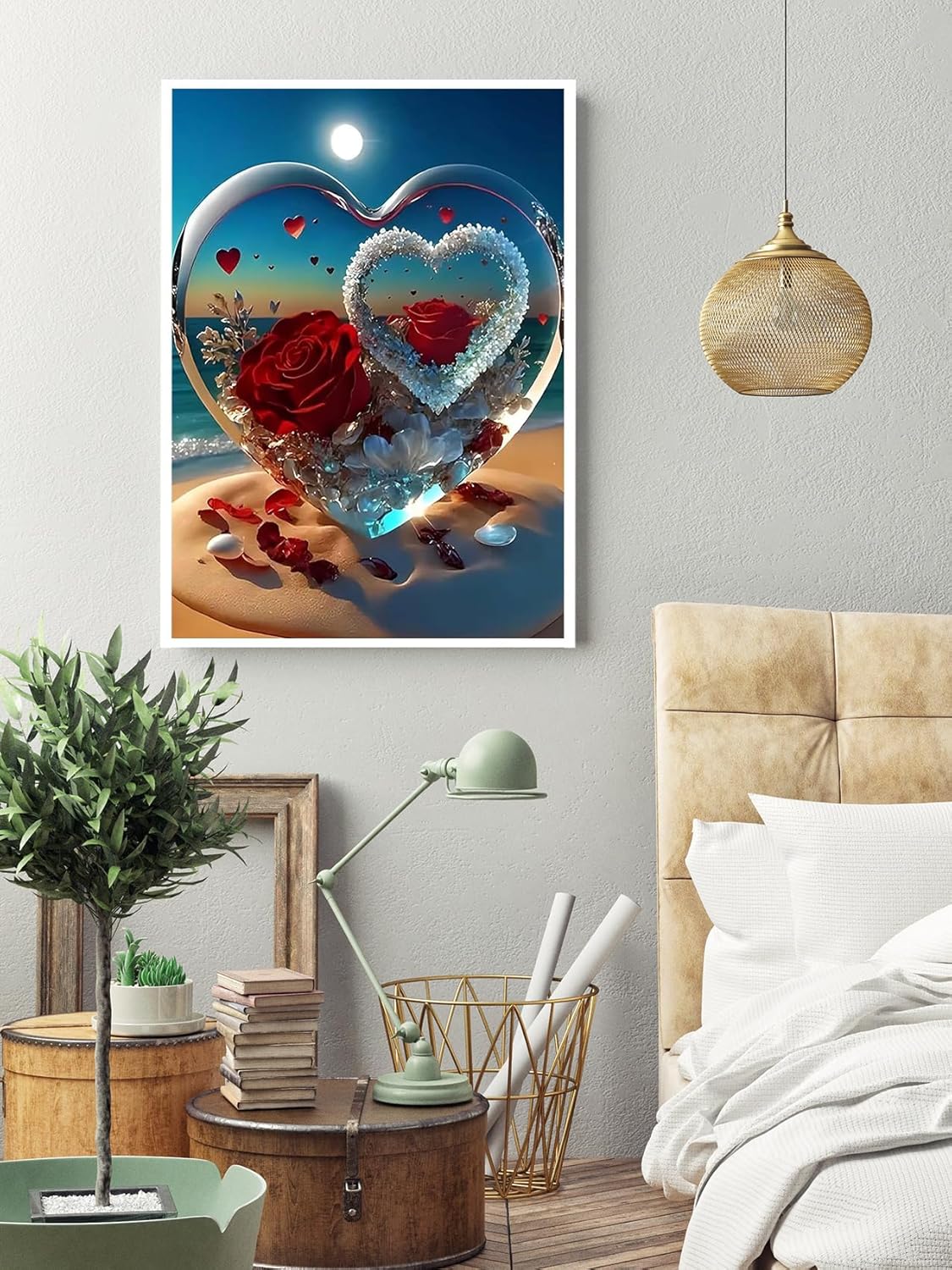 5D Diamond Painting Kit for Adults – “Roses in Love” Beach Scene, Full Drill DIY Rhinestone Art with Round Diamonds, Stress-Relief Craft & Home Wall Decor (Love Rose)12x16 Inch