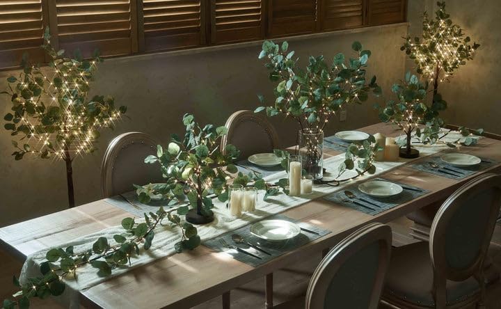 Lighted Artificial Eucalyptus Garland 6FT – 96 LED Battery Operated Faux Vine with Timer for Wedding, Spring, Backdrop & Wall Decoration (EUCALYPTUS)