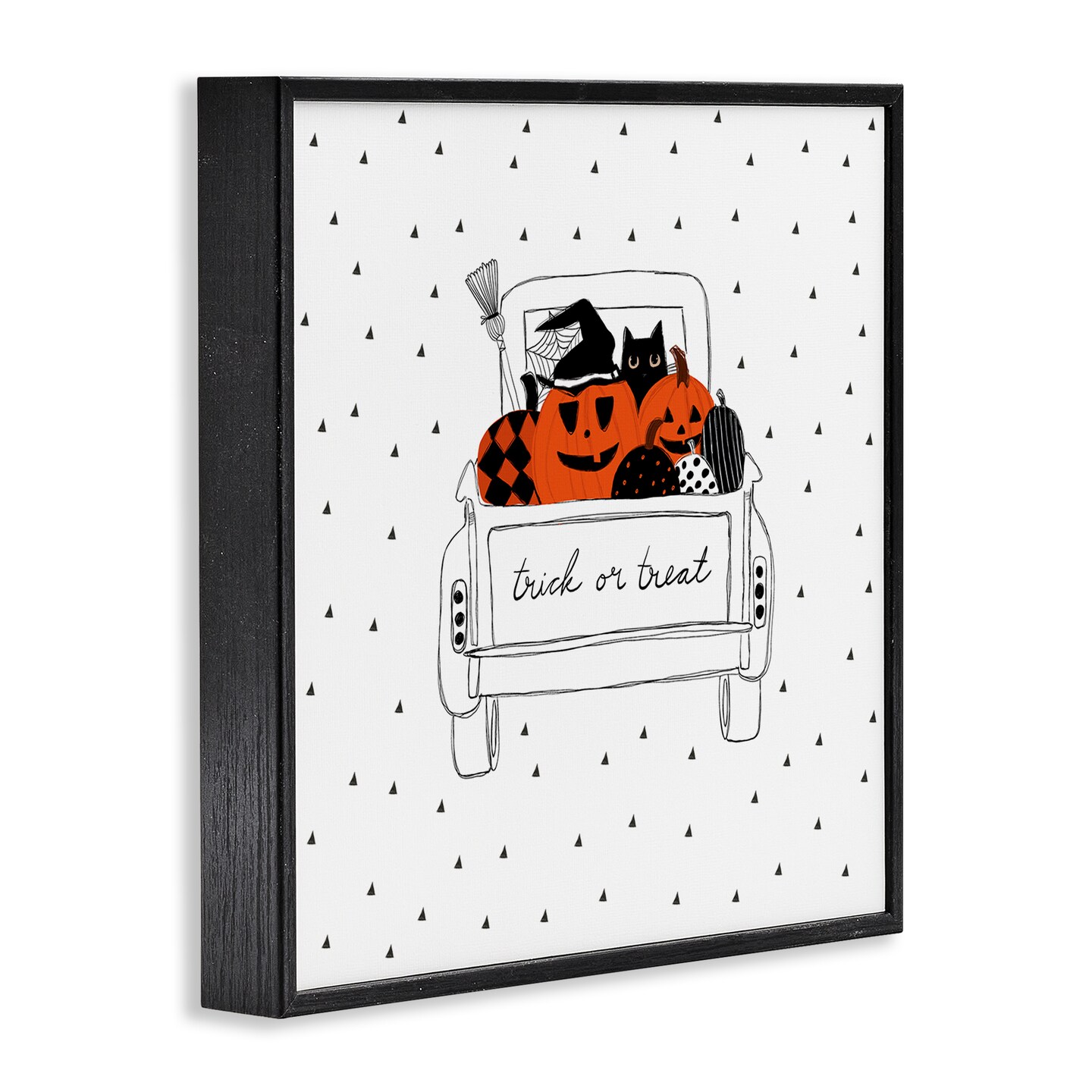 Trick Or Treat Truck Pumpkins Doodle Style Drawing Framed Giclee Art