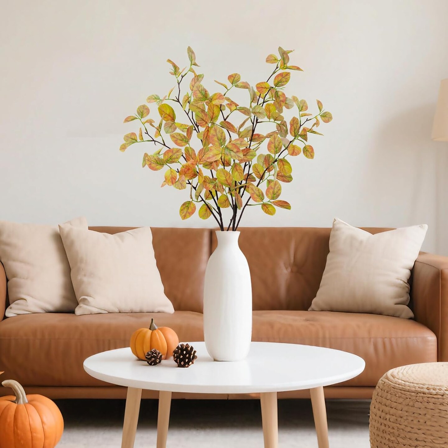 2PCS Artificial Fall Leaves Stems, 36&#x22; Fake Eucalyptus Leaves