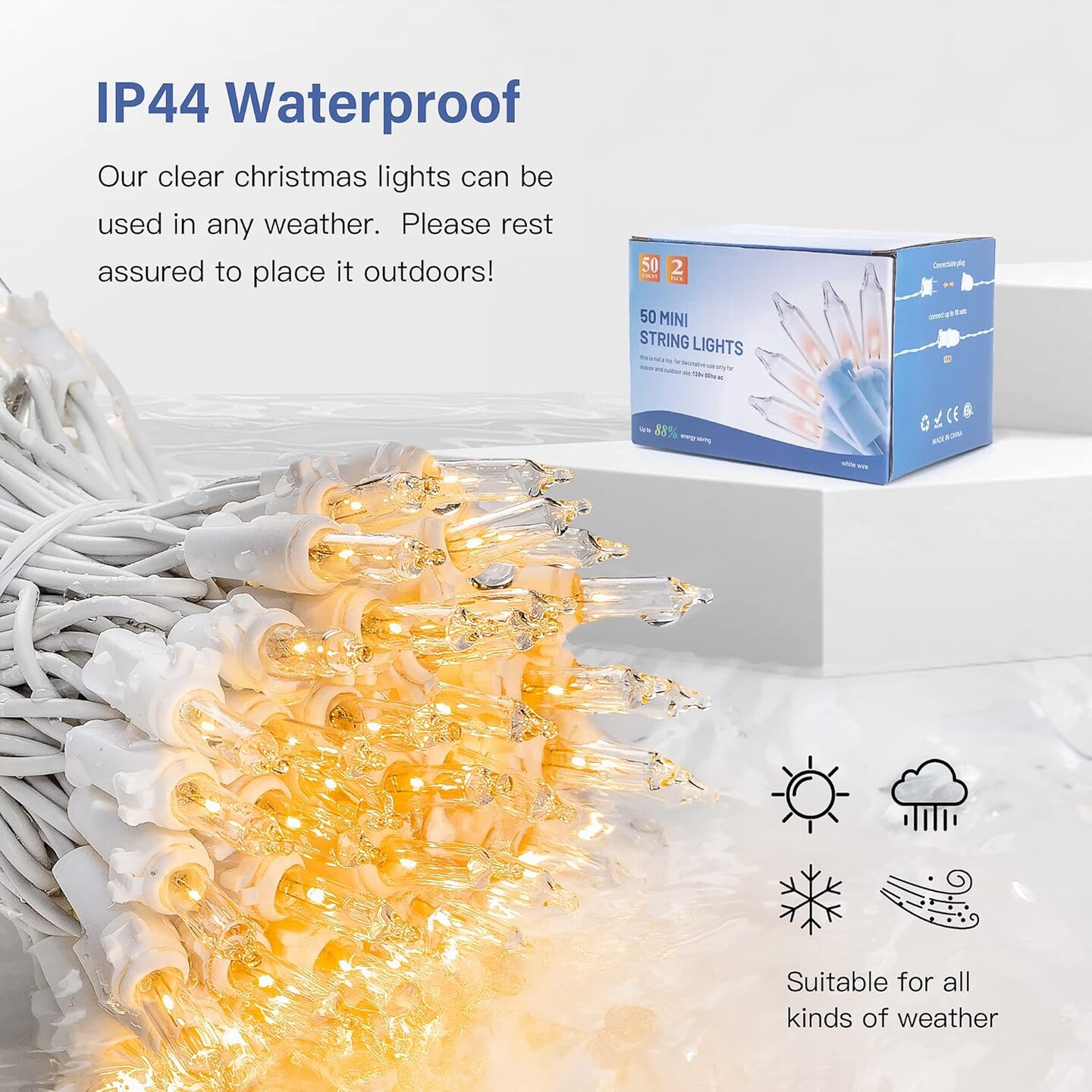 2 Pack 50-Count Clear Christmas String Lights - Warm White