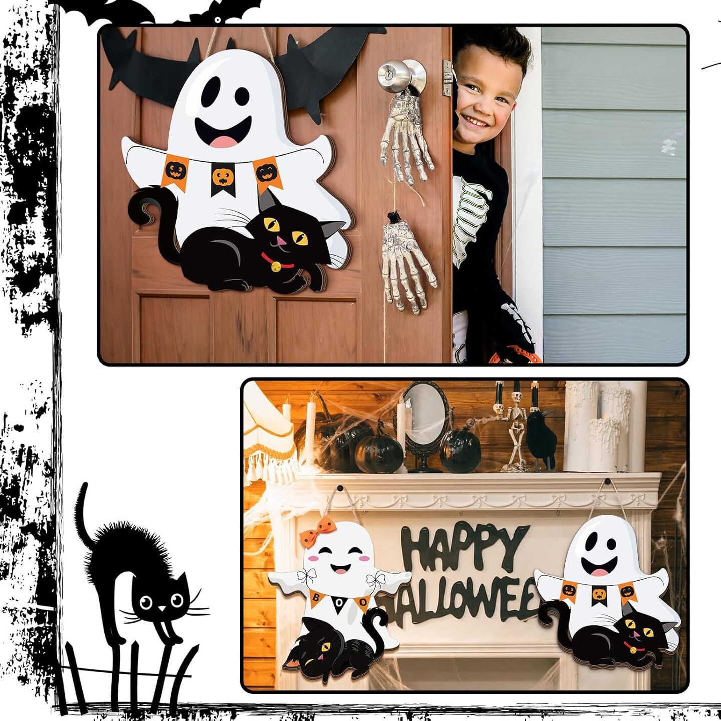 2 Pcs Halloween Ghost Witch Door Sign Boo Decor - Ghost