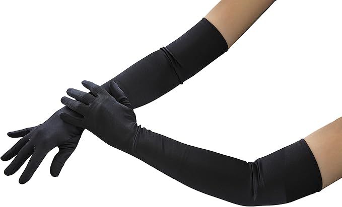4E’s Novelty 21" Elbow Length Satin Gloves for Women – Black Long Opera Gloves for 1920s Flapper, Gatsby, Evening Party, Prom, Wedding & Costume Accessories, Vintage Old Hollywood Dress-Up