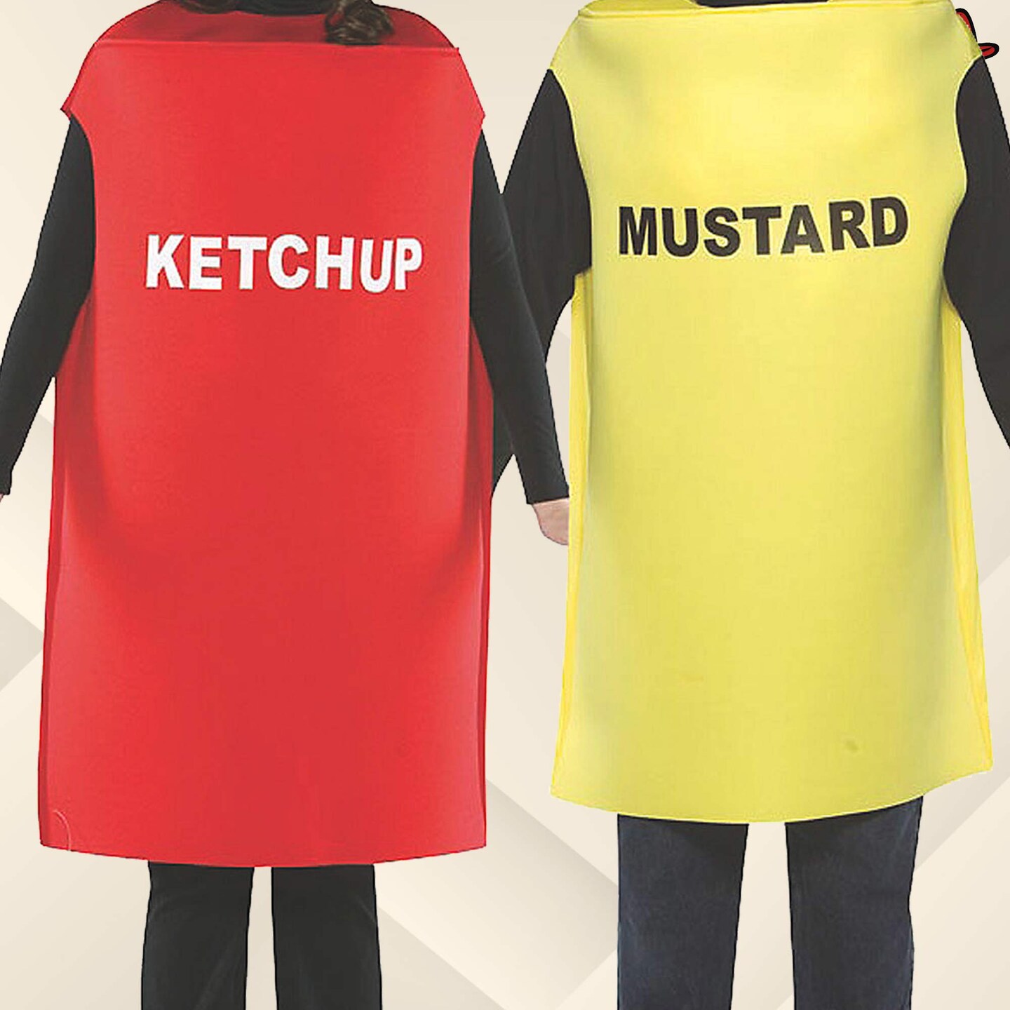 Ketchup and Mustard Couples Costume Set Halloween Food Tunics Hats Funny Party Outfit