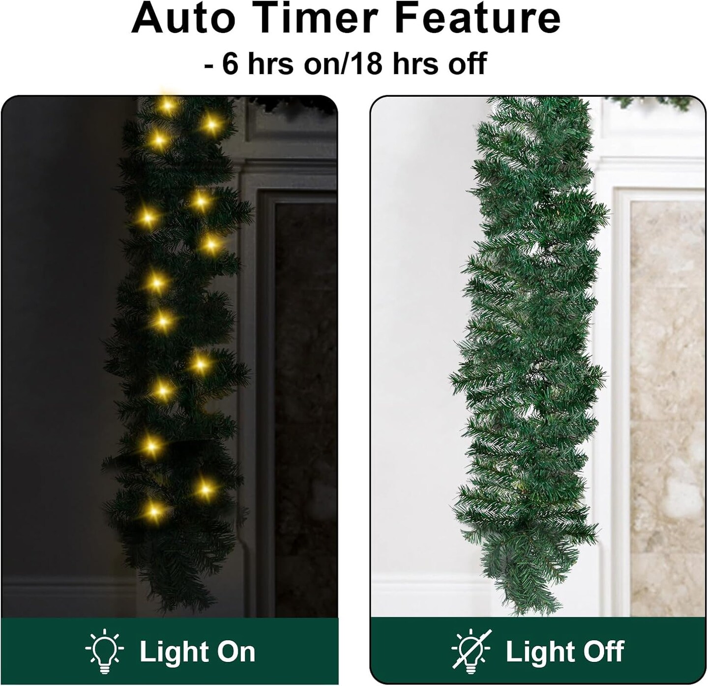 10Ft Pre-lit Christmas Garland with 50 LED Lights- Battery Operated String Light
