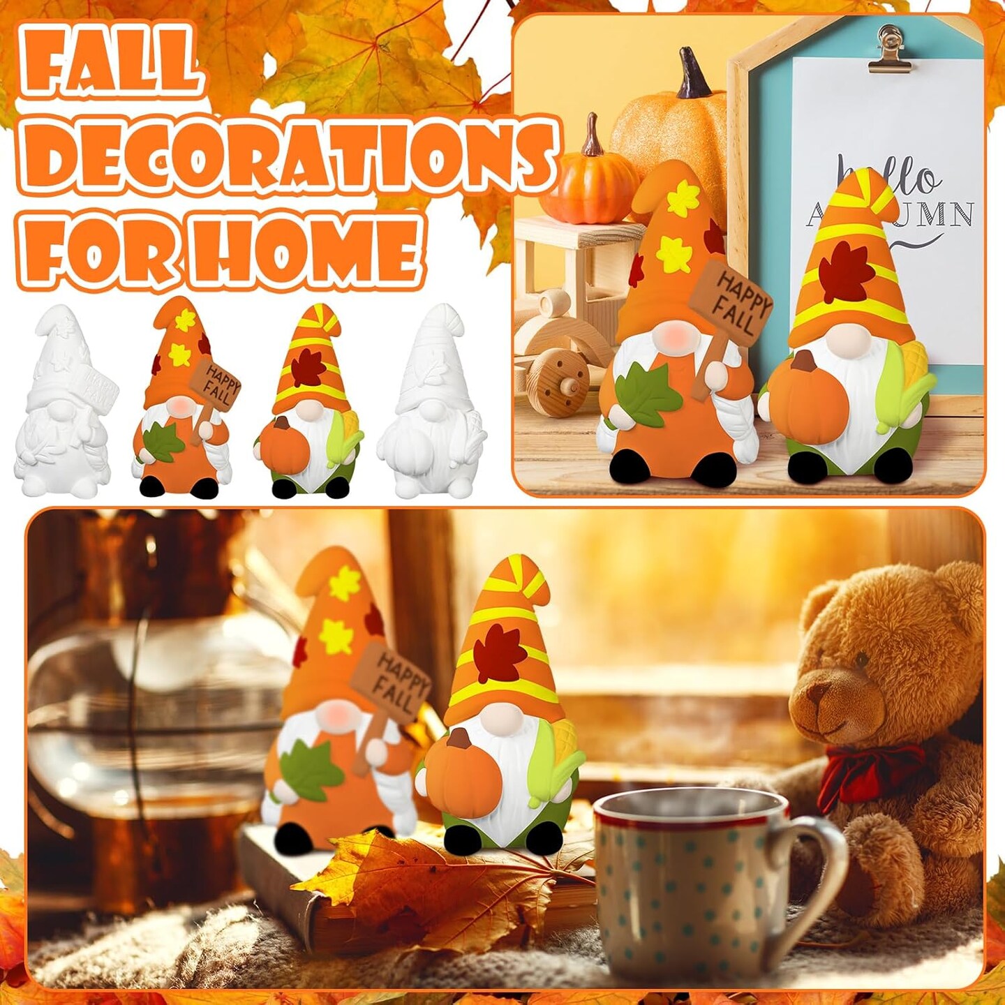 2 Pack Fall Ready to Paint Your Own Gnome Statues 4&#x27;&#x27; DIY Unpainted Ceramics Gnome Figurines Kit Blank Paintable Ceramics for Classroom Art Crafts