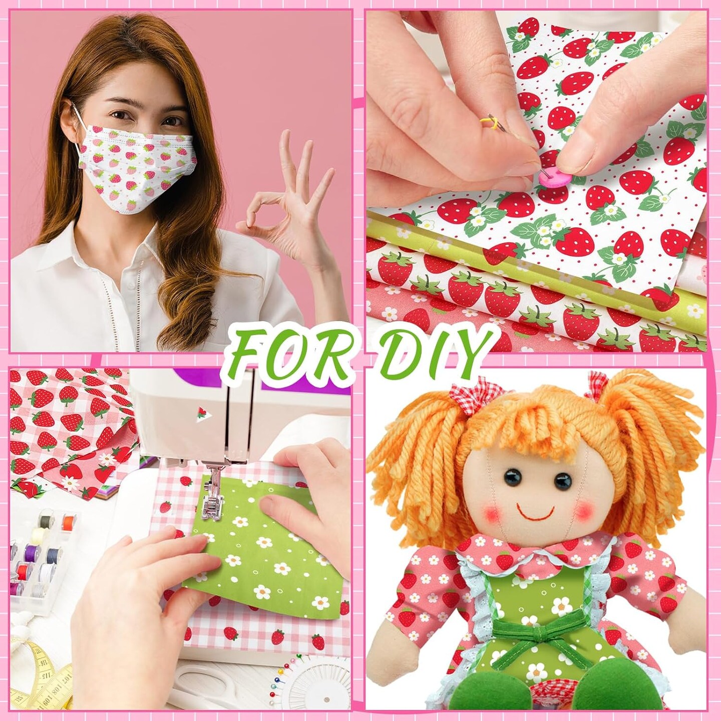 20 Pcs 10&#x27;&#x27;x10&#x27;&#x27; Quilting Fabric Square Summer Strawberry Quiltted Fabric