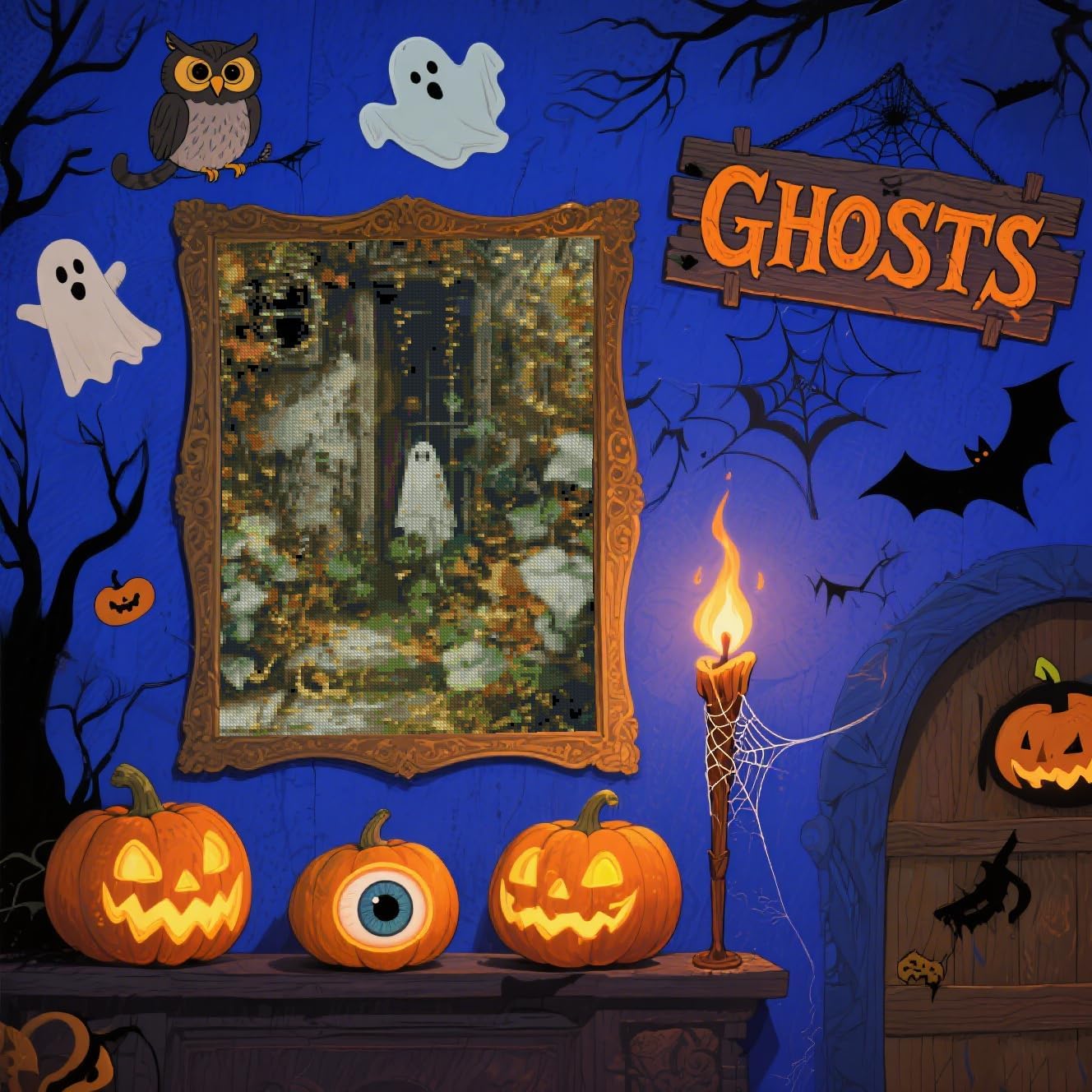 Halloween Counted Cross Stitch Kits for Adults, Ghost Stamped Cross Stitch Kits for Beginners