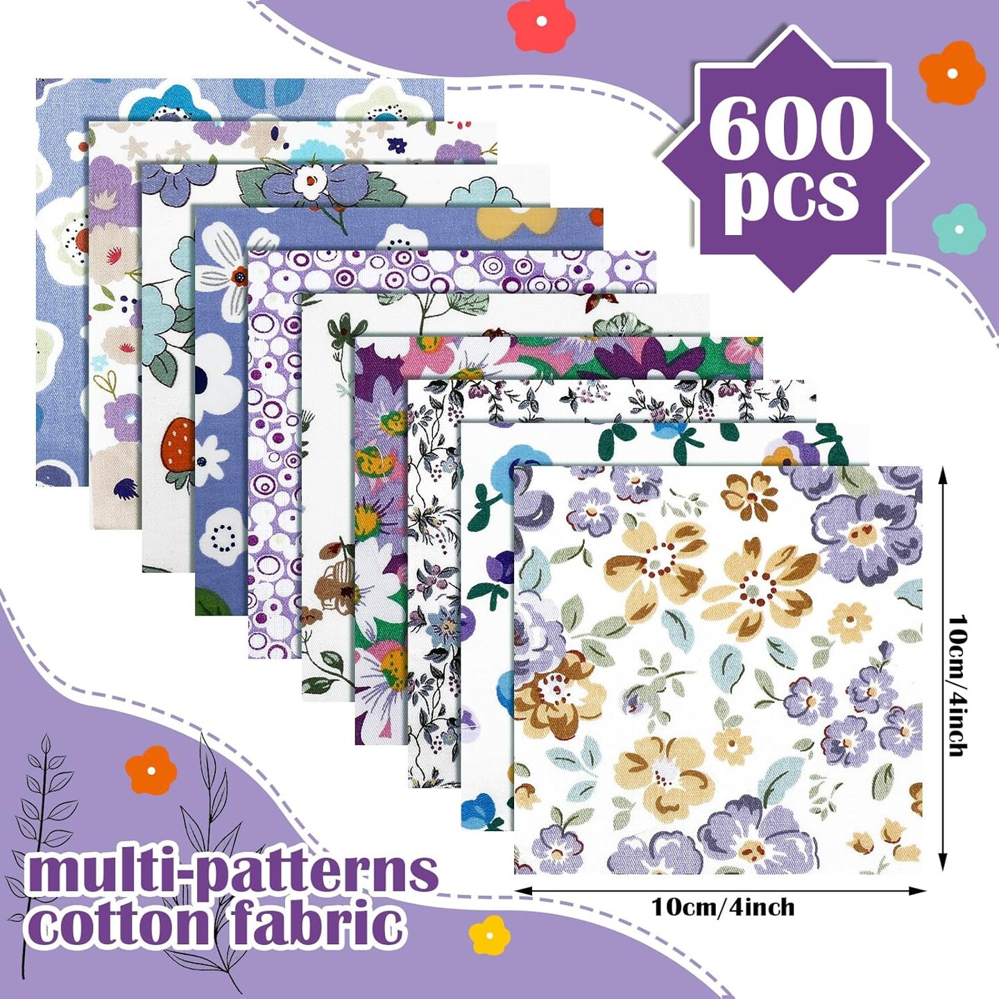 600 Pcs 4 x 4 Inch Cotton Fabric Square Precut Quilting