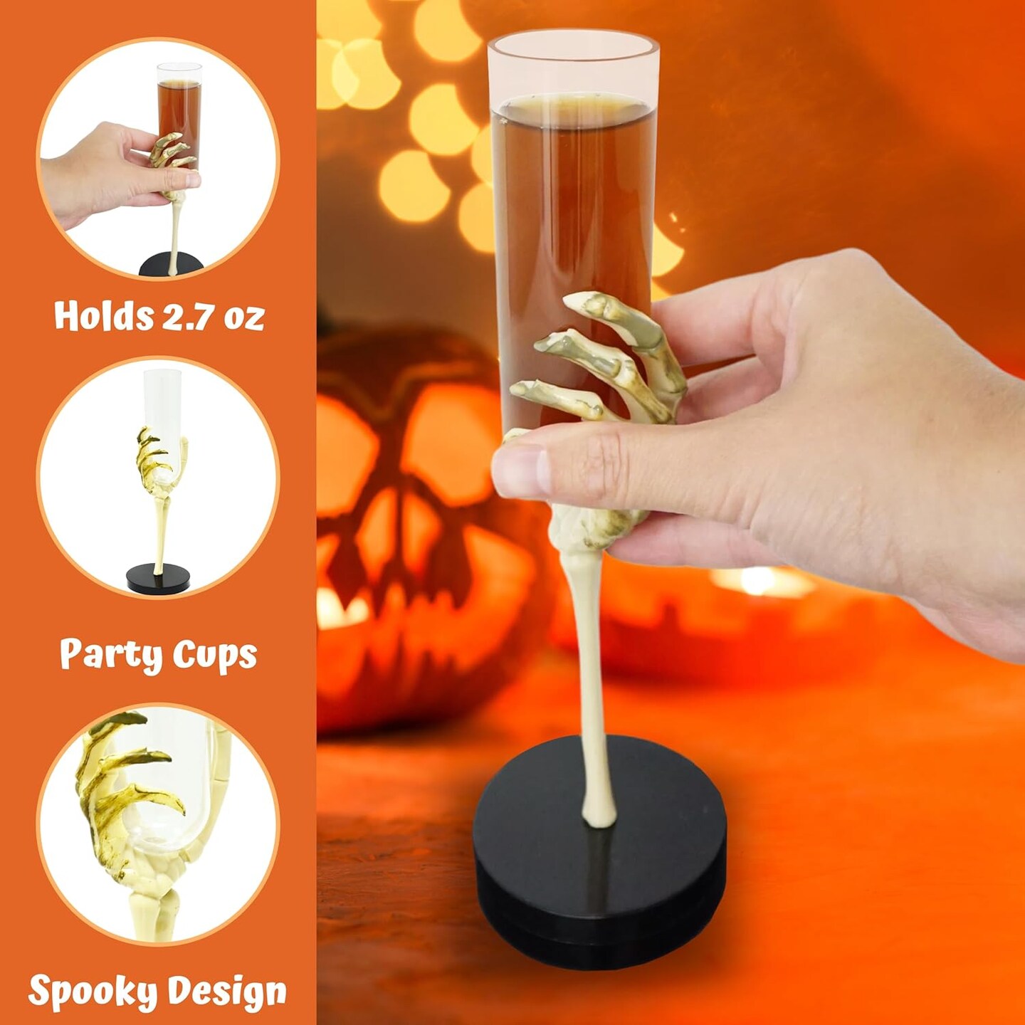 4E&#x27;s Novelty Skeleton Hand Flutes 12 Pack, 2.7oz Clear Plastic Halloween Goblets, BPA-Free Skeleton Cocktail Cups, Wine &#x26; Shot Glasses for Halloween Parties, Pirate Parties, Spooky Drinkware &#x26; Party Supplies