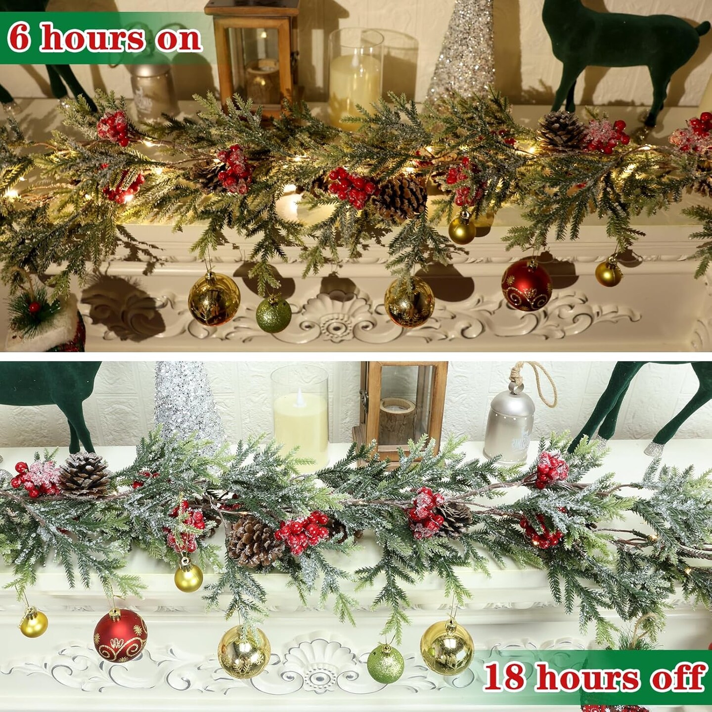 6FT Christmas Garland with Lights, Christmas Decor Pre-lit Artificial Pine Garland