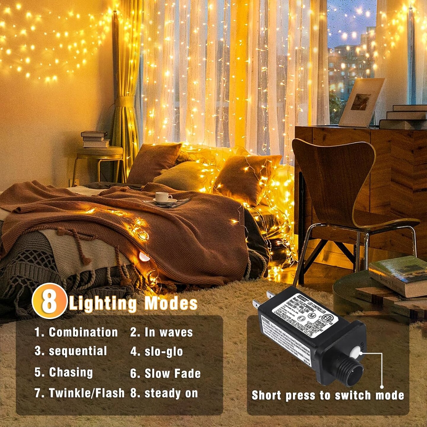 66FT 200 LED Christmas Lights, Warm White Plug-in String Lights for Indoor & Outdoor, Waterproof, 8 Modes, Timer & Memory Function, Connectable Twinkle Lights for Tree, Garden, Wedding, Party Decorations (Warm White)