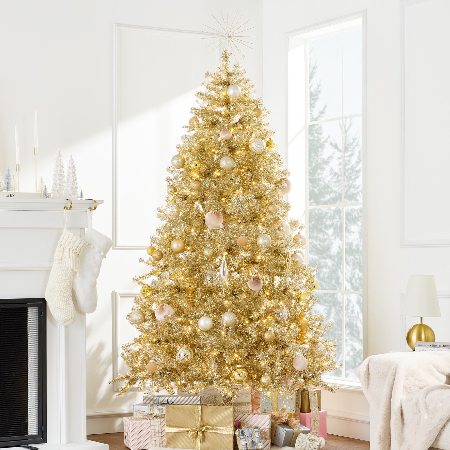 Best Choice Products Artificial Tinsel Christmas Tree - Champagne Gold