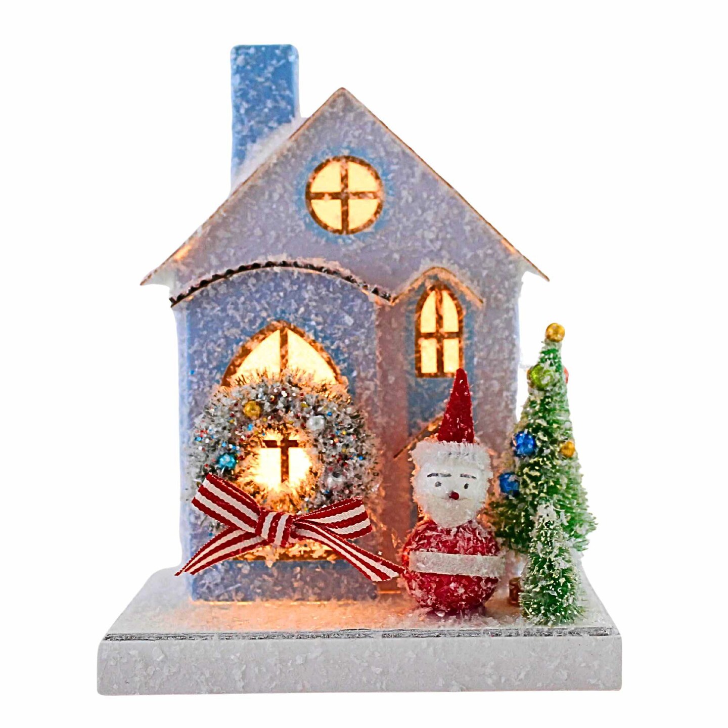 Cody Foster 8.0 Inch Petite Blue House Christmas Putz House , Christmas Decor Retro Village Mantle Light Up