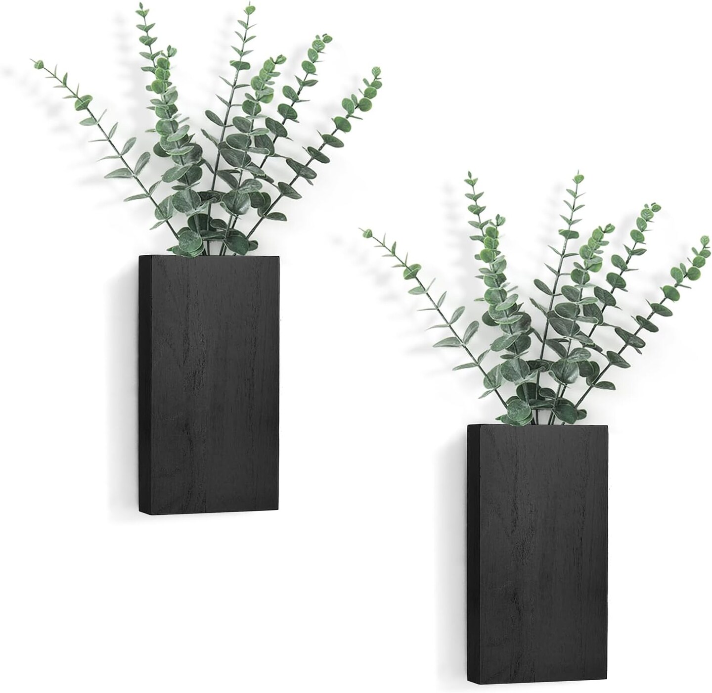 2 Pack Wood Wall Planter Vase with Artificial Eucalyptus Farmhouse Hanging Decor