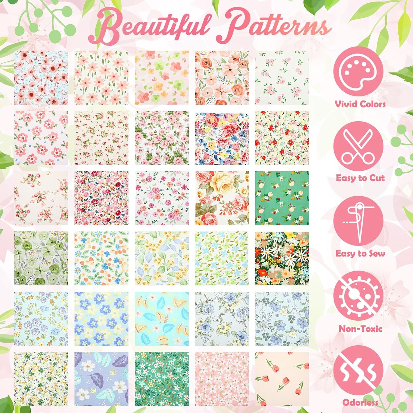 30 Pcs 10&#x22; Quilting Cotton Fabric Squares Floral Precut Fabric