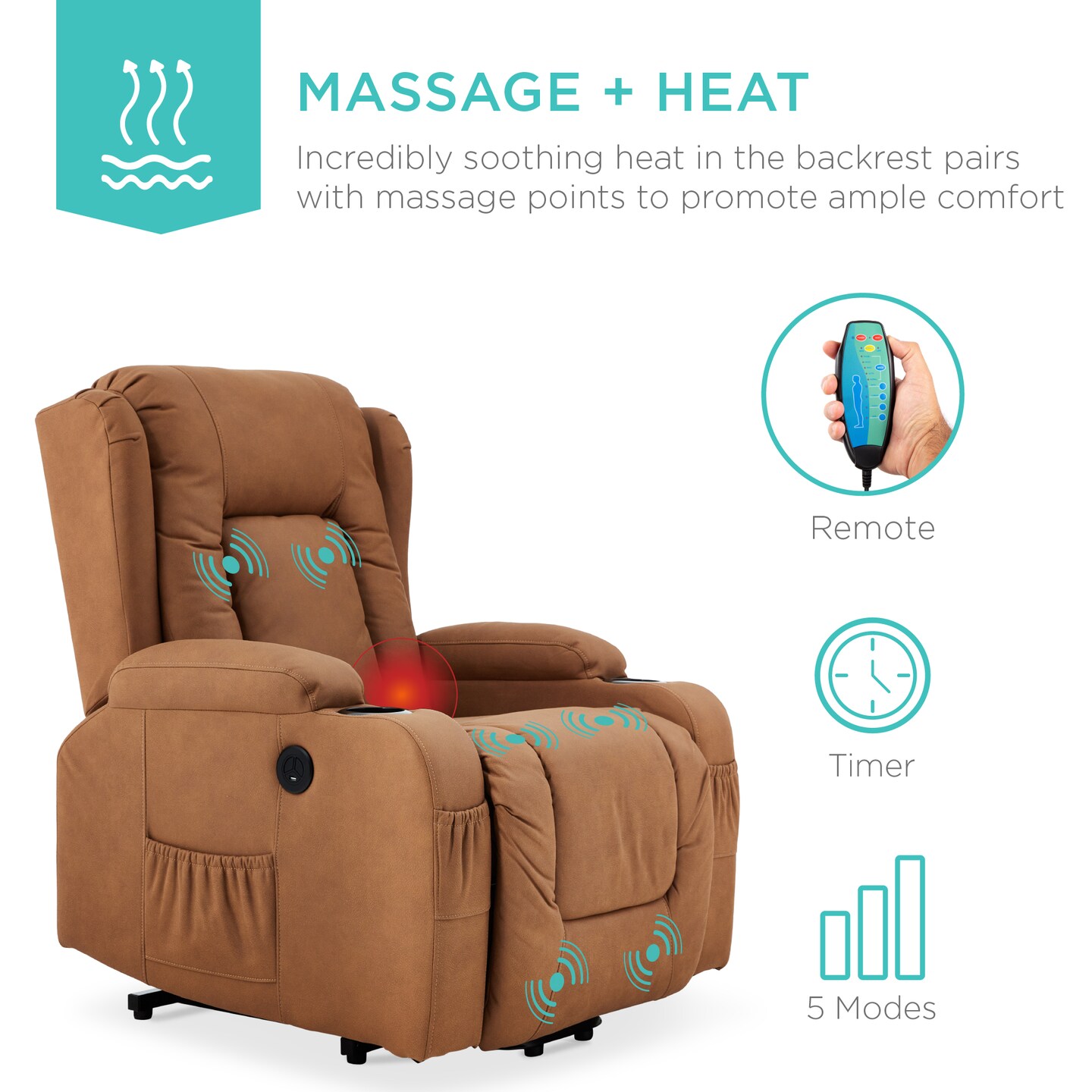 Best Choice Products Electric Power Lift Recliner Massage Chair Furniture w/ USB Port, Heat, Cupholders
