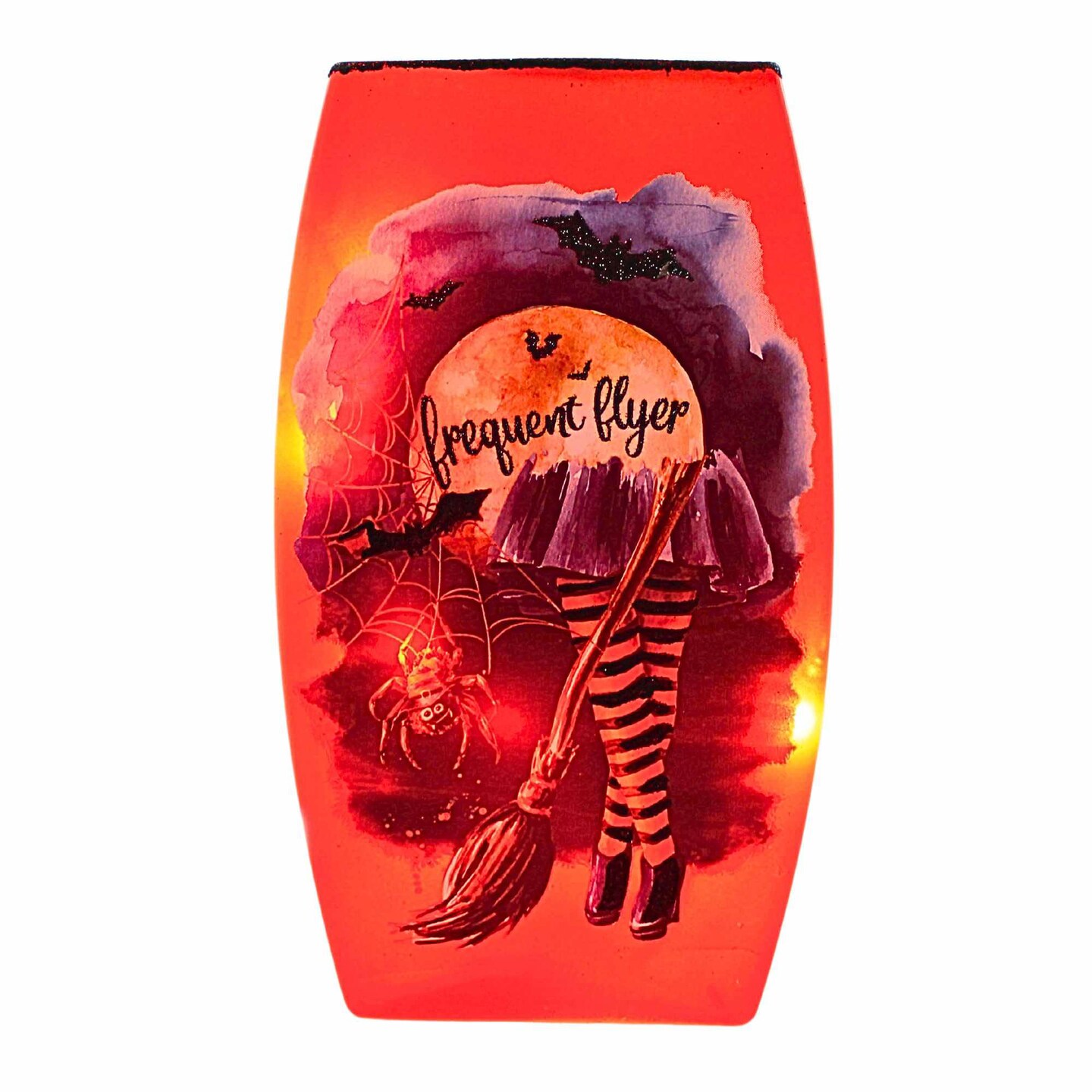Stony Creek 7.75 In Frequent Flyer Pre-Lit Med Vase Halloween Lighted Glass Accent , Halloween Decor Halloween Witches Hat Spider Moon