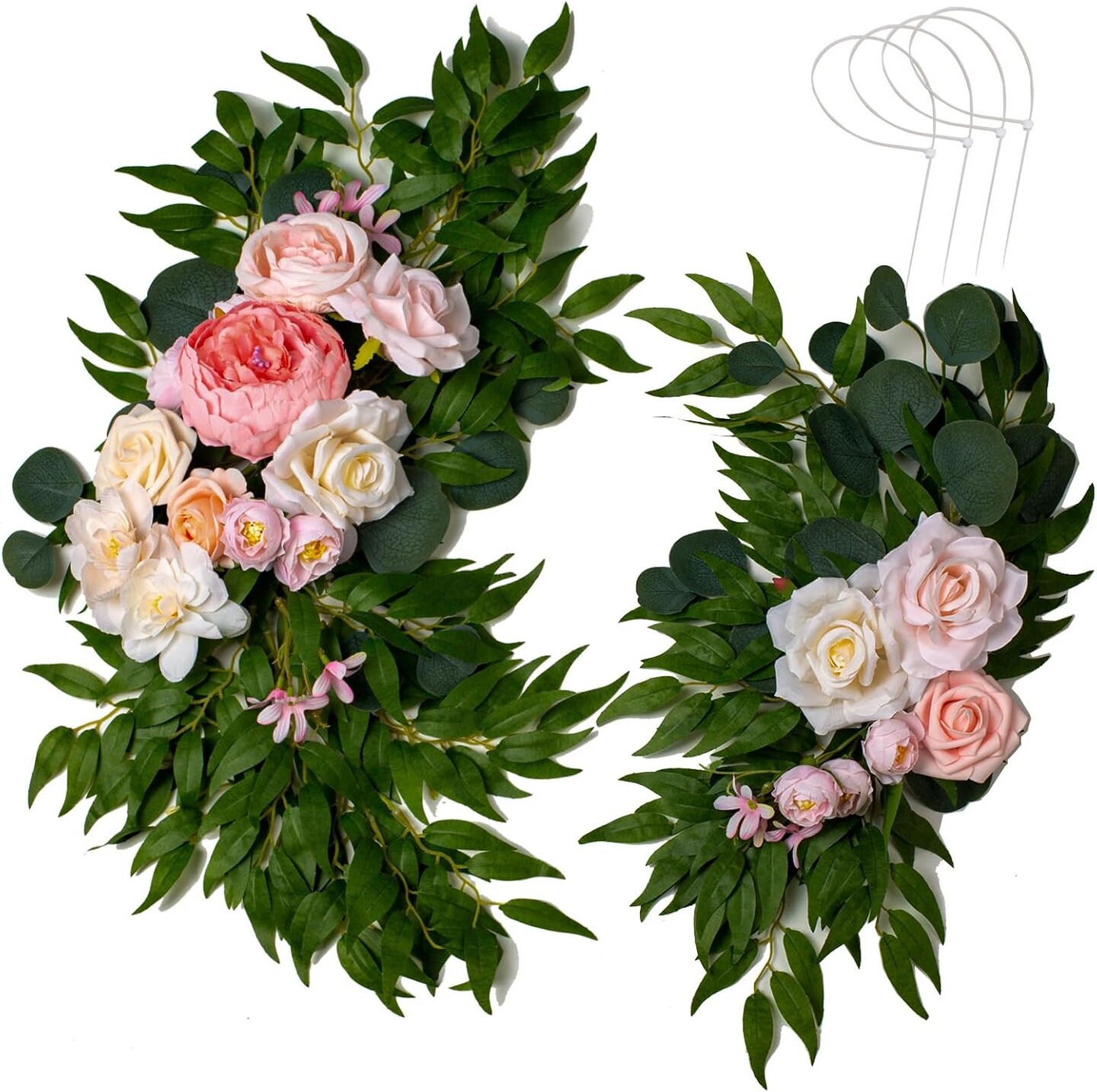 2 PCS - Dust Rose Flowers Silk Peony Floral Swag Welcome Sign(Pink)