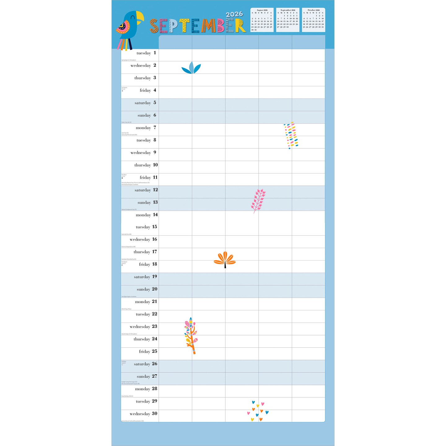 The Very Busy Family Organizer | 2026 12 x 24 Inch (Hanging) Monthly Square Wall Calendar | Matte Paper and Sticker Sheet | Plastic-Free