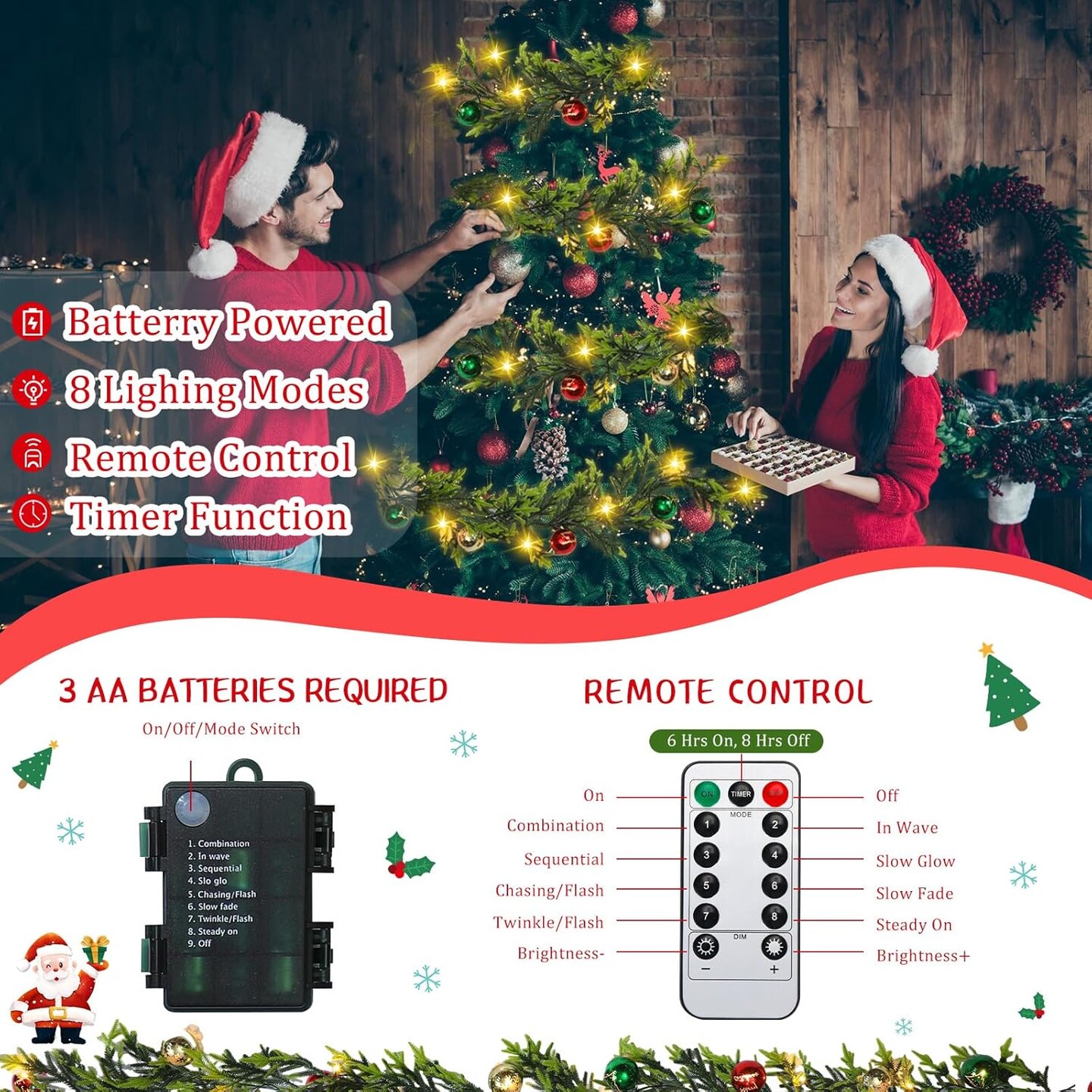 2 Pcs Prelit Christmas Garland with Lights, 12ft 20 Christmas Balls LED Lighted