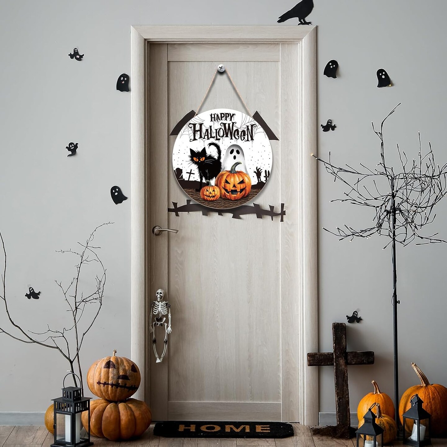 Pumpkin Black Cat Boo Happy Halloween Door Signs