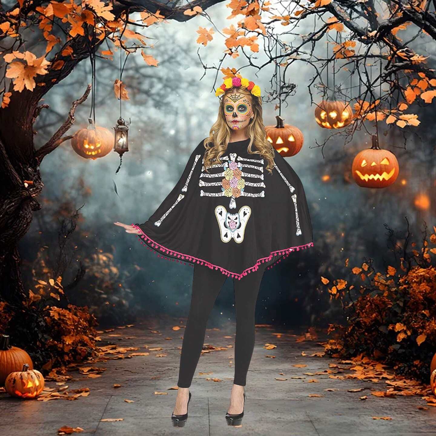 Poncho Costume Inspired by Day of the Dead Celebration