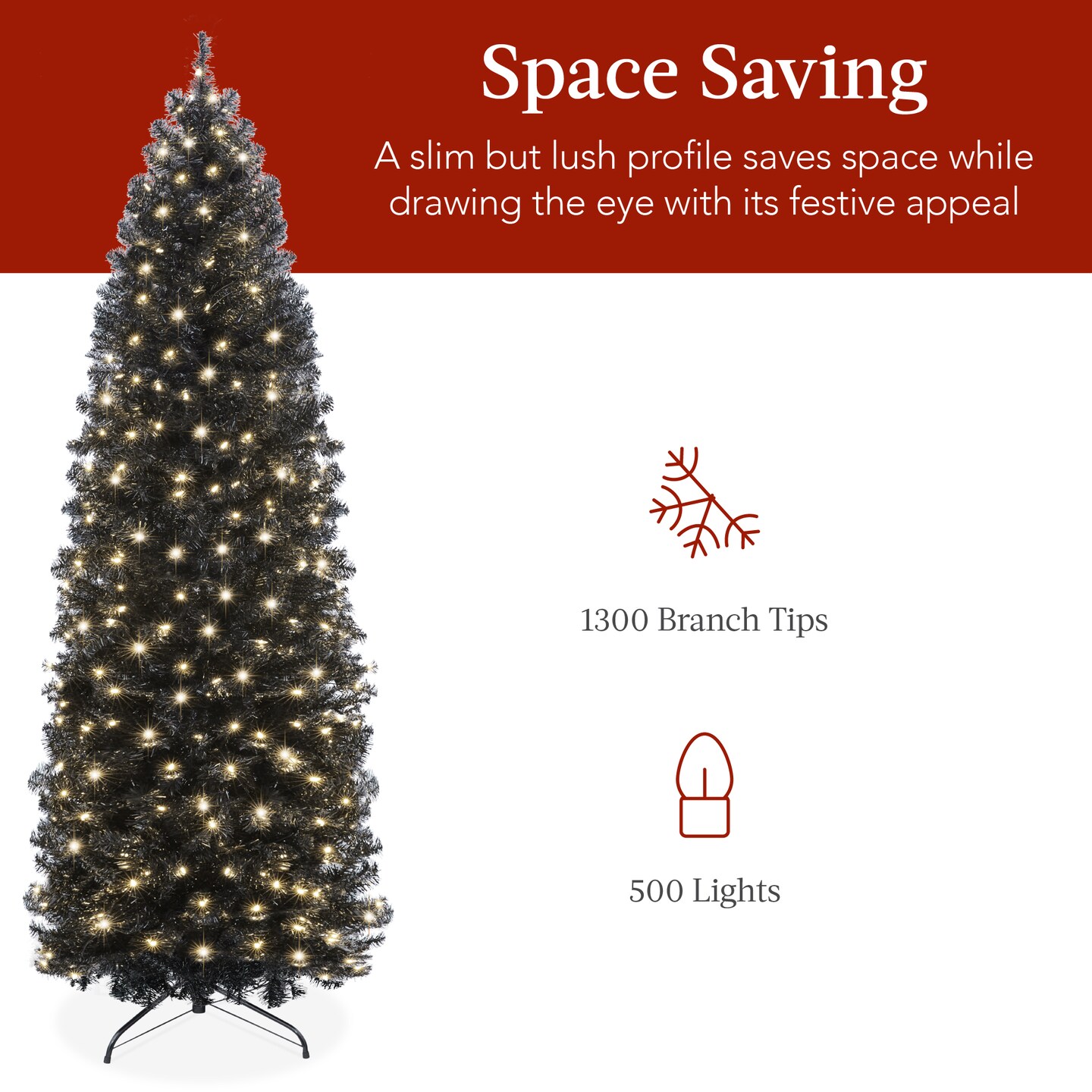 Best Choice Products Pre-Lit Black Artificial Christmas Tree, Holiday Pencil Tree w/ Metal Base