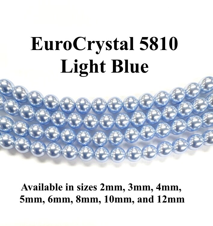 Light Blue EuroCrystal 5810 Round Pearls - 2mm, 3mm, 4mm, 5mm, 6mm, 8mm, 10mm, and 12mm - Strands - Made in Austria
