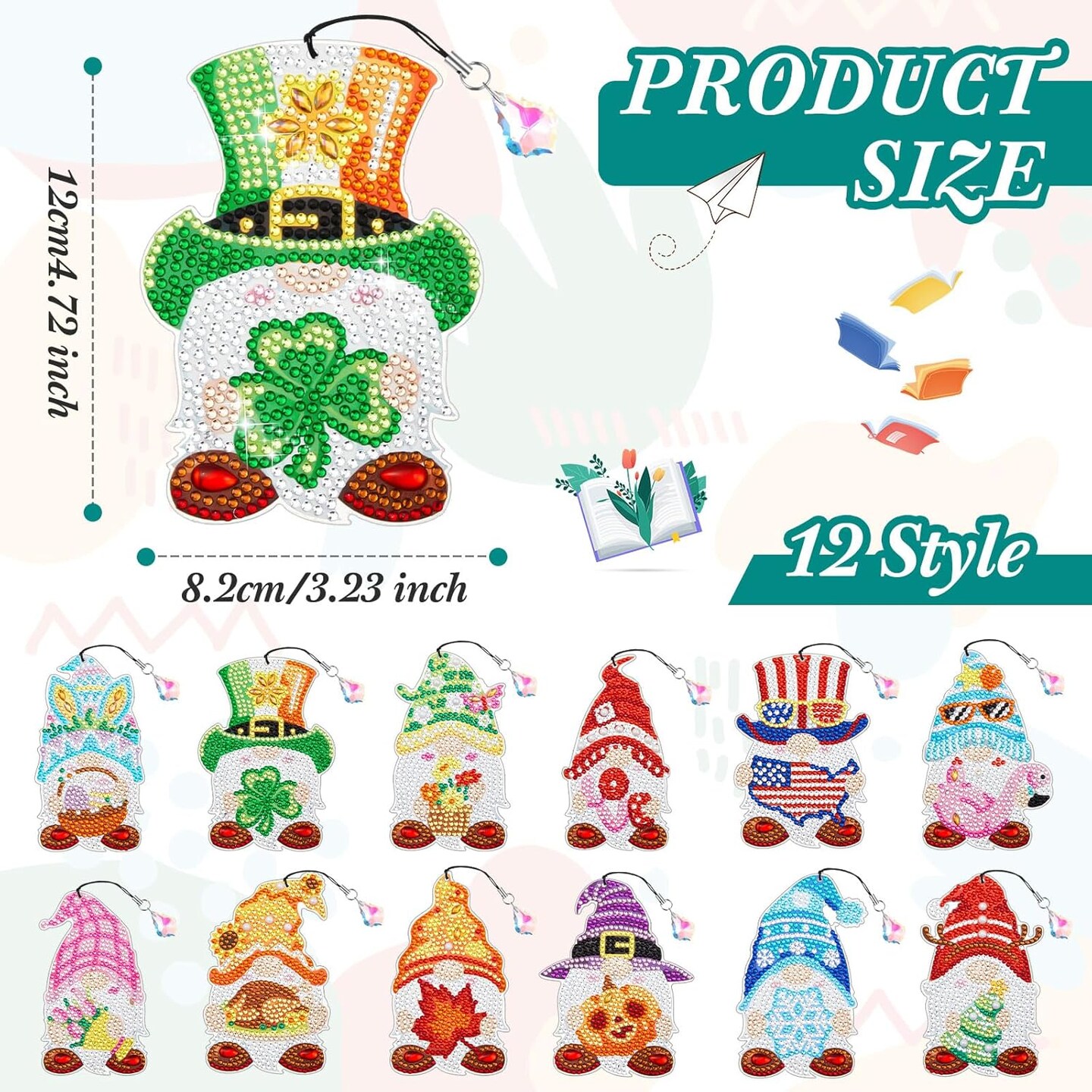 12 Pcs Gnome Diamond Painting Bookmarks Kit