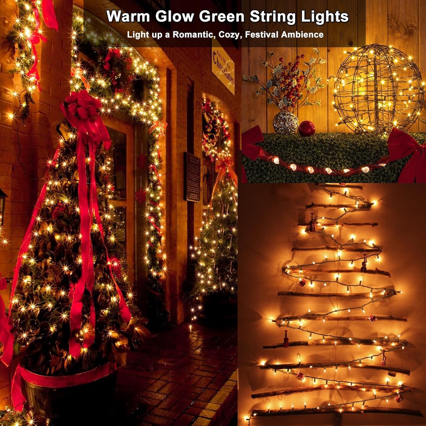 Clear 300-LED Christmas String Lights – 2 Pack, 69.6 ft Incandescent Warm White Mini Lights, Connectable, UL Certified, Green Wire – Indoor & Outdoor Holiday, Tree, Patio, Party Decor (Warm White)
