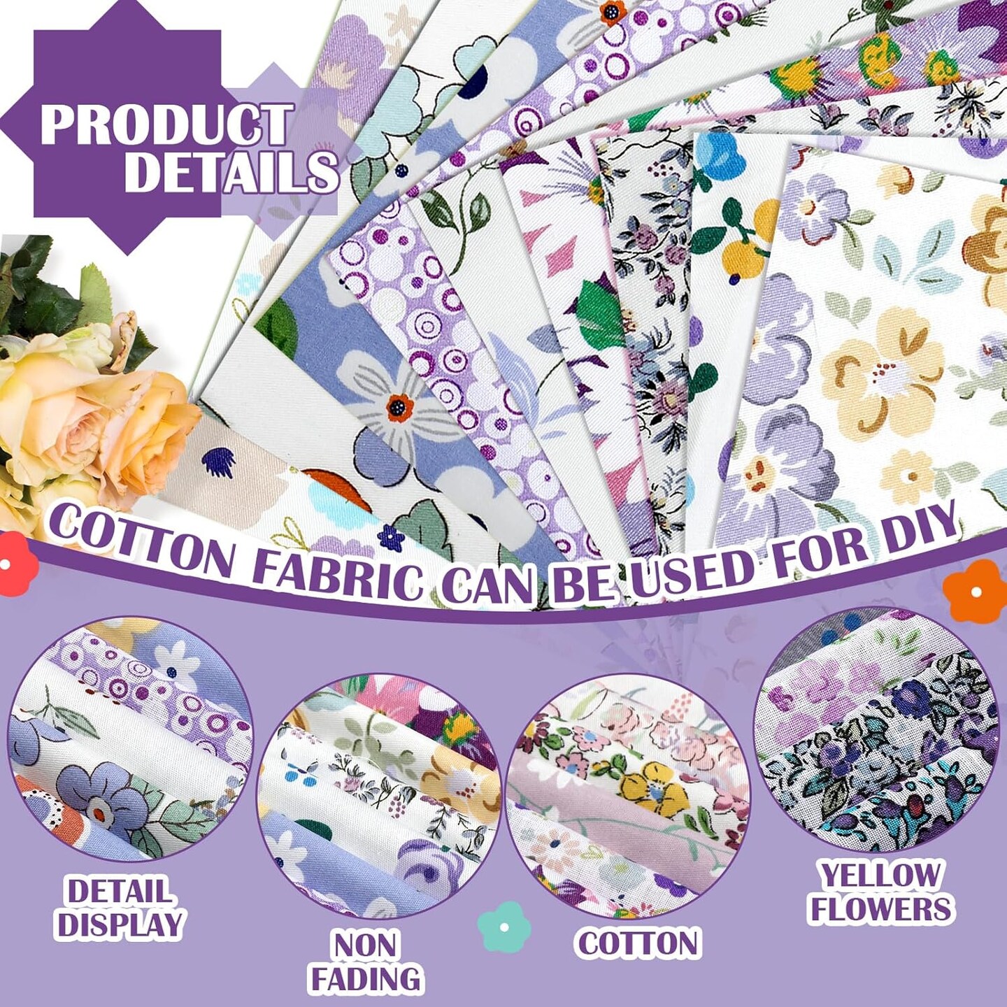 600 Pcs 4 x 4 Inch Cotton Fabric Square Precut Quilting