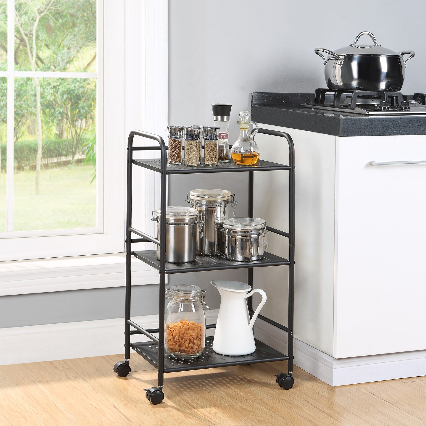 3-Tier Rolling Utility Cart &#x2013; Metal Storage Organizer with Wheels