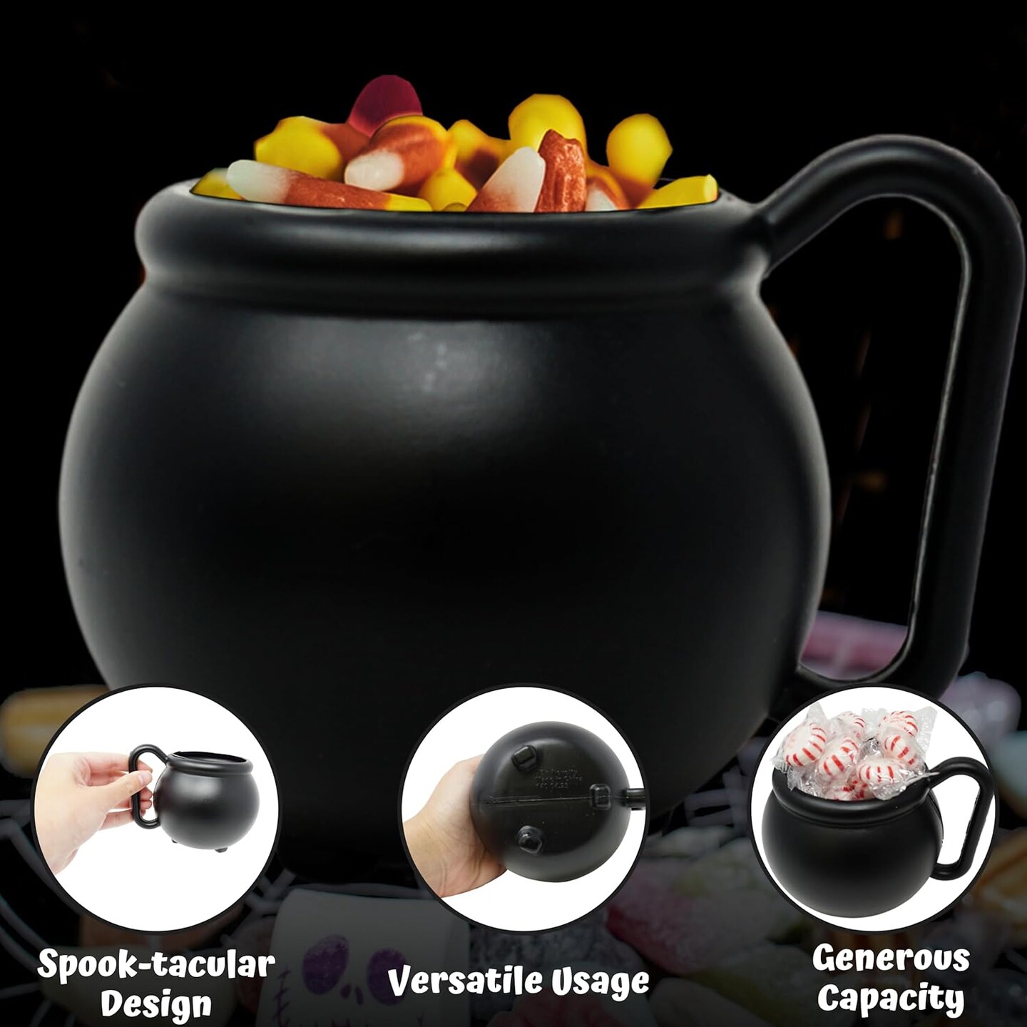 4E&#x27;s Novelty Black Kettle Mugs 12 Pack, 12oz Plastic Cauldron Cups, BPA-Free Witch Party Favors, Halloween Mugs, St. Patrick&#x2019;s Day Pots of Gold, Wizard Party Supplies, Candy Holders &#x26; Decorations