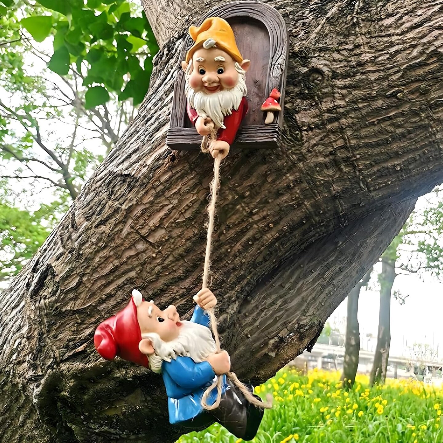 Climbing Gnomes Tree Faces Decor, Adorable Gnome Tree Hugger Fairy Garden Statue