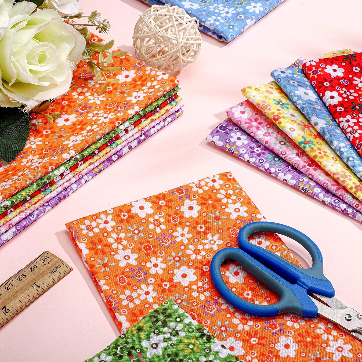 15 Pcs 20 x 20 Inch Cotton Fabric Floral Square Quilting