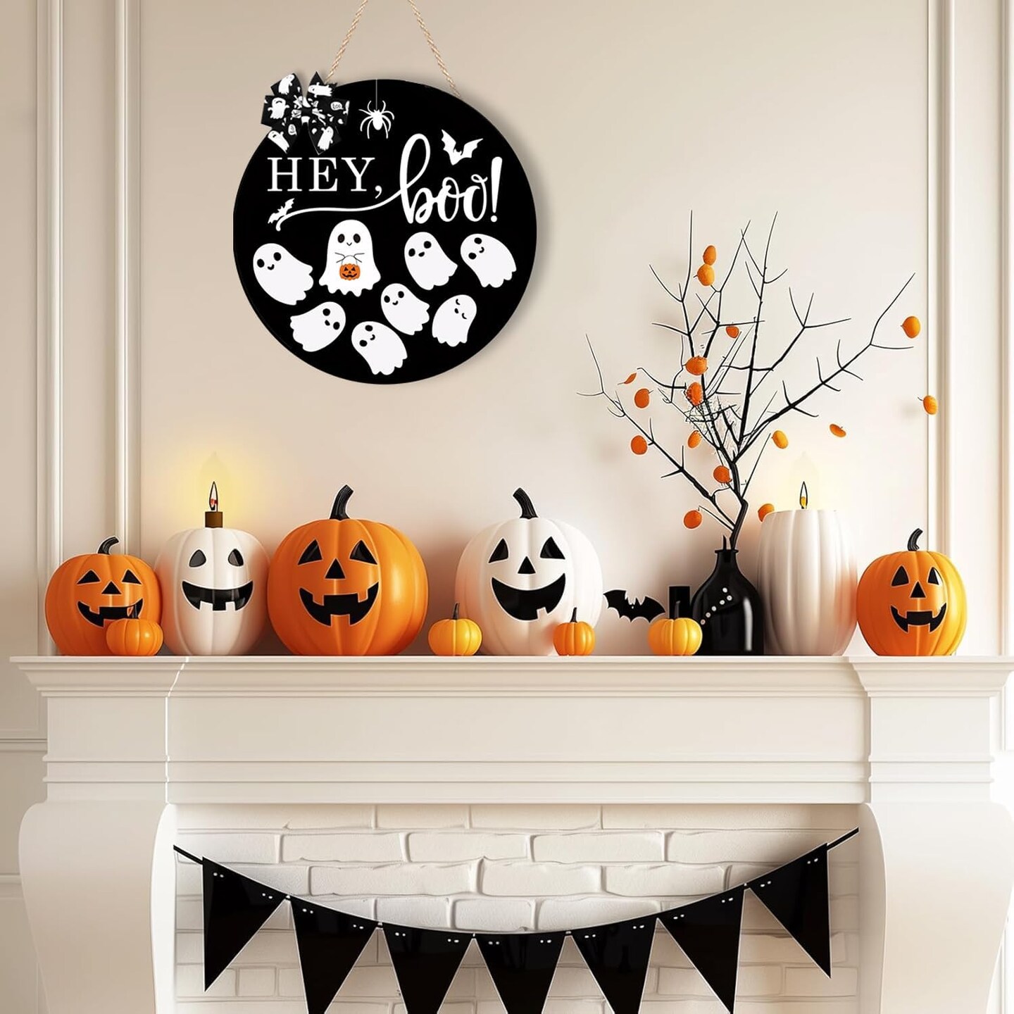 Halloween Door Sign Decorations Ghost Wreath